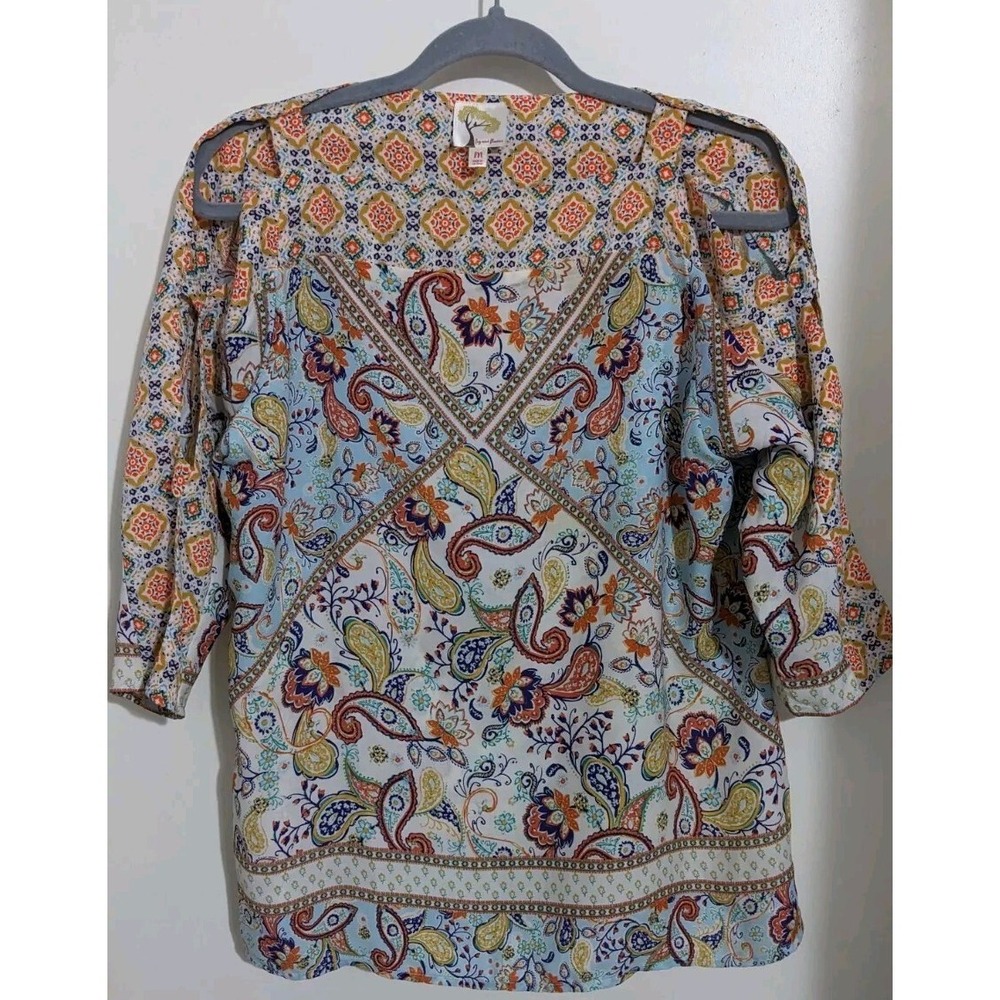 Fig & Flower Blouse Top Womens M Paisley Summer Spring Shirt cold‎ shoulder 355